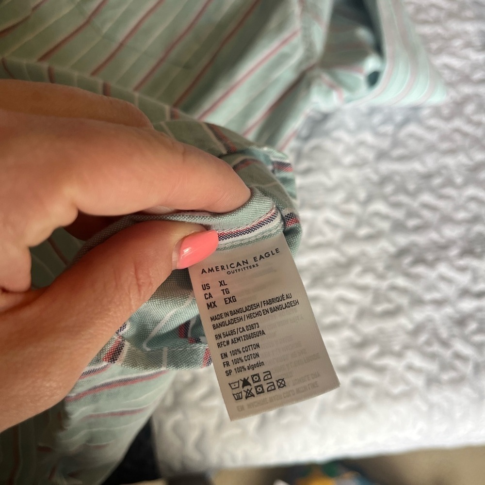 American Eagle Outfitters Mint and Red Striped Shirt - Picture 10 of 10